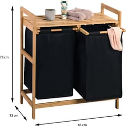 Wasmand met 2 vakken, 64x33x73cm, Bamboe, Polyester waszak — thumbnail 2