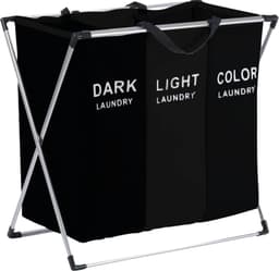BRASQ Wasmand Opvouwbaar 3 vakken - Wassorteerder 65x39x60 cm - Wasbox Zwart - 118 Liter - Basket — thumbnail 1