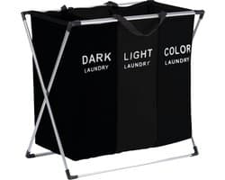 BRASQ Wasmand Opvouwbaar 3 vakken - Wassorteerder 65x39x60 cm - Wasbox Zwart - 118 Liter - Basket