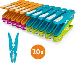 LaundrySpecialist Wasknijpers soft grip - 20 stuks - extra lang en stevig - wasknijpers plastic - wasknijpers kunststof - knijpers plastic - Made in EU — thumbnail 1
