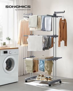 ELYSIVM Wasrek - Droogrek - Droogrek op wielen - Wasrek Toren - Droogtoren 4 Niveaus - Opvouwbare Vleugels met 360° Haken - Verplaatsbaar en Vast Te Zetten - Tot 35 kg - 64 x 126 x 172 cm - Grijs — thumbnail 2