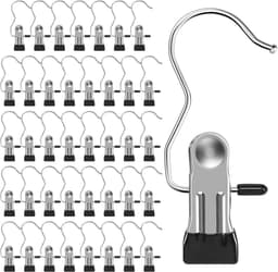 40 Stuks Roestvrijstalen Kleerhanger Knijpers, 360째 Draagbare Antislip Knijpers, Knijpers met Haken, Hangende Kledingknijpers voor Schoenen Handdoeken Sokken Kleding Huis — thumbnail 1