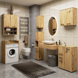 Badkamerkast voor Wasmachine FIN / Hoge Wasmachinekast met 2 Deuren / AKORD Furniture Factory / Artisan Eik / 65 x 180 x 30 cm — thumbnail 4
