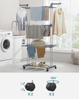 Bobbel Home Droogrek met Wielen – 6 Vleugels – Opvouwbaar – Binnen & Buiten – Grijs — thumbnail 3