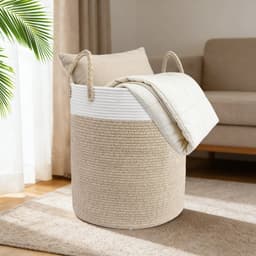 Lemlit Wasmand - Gevlochten Opbergmand met Handvatten 58 L - Speelgoedmand voor Kinderkamer Slaapkamer en Woonkamer - 38 x 50 cm - Wit Bruin — thumbnail 3