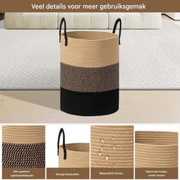 Lemlit Wasmand - Gevlochten Opbergmand met Handvatten 58 L - Speelgoedmand voor Kinderkamer Slaapkamer en Woonkamer - 38 x 50 cm - Zwart Bruin — thumbnail 4