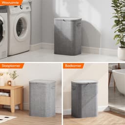 Smalle Wasmand 85L met Deksel – Opvouwbare Wassorteerder met Kunststof Frame – Grote Wasverzamelaar voor Slaapkamer & Badkamer – Grijs — thumbnail 3
