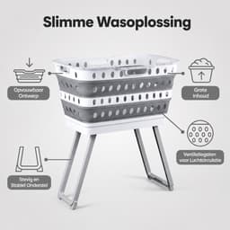 Opvouwbare Wasmand met Onderstel XL - 65L - Vrijstaande Wasmand - Ruimtebesparend - Grijs/Wit - Wasmand — thumbnail 4