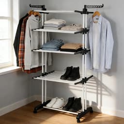 Linkforu - Verrijdbaar Kledingrek - Droogrek - Met 3 Opbergplanken - Wielen - Ruimtebesparend - 170CM - Multifunctioneel — thumbnail 4