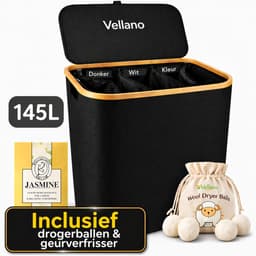 Vellano Wasmand 3 Vakken – Wassorteerder met Deksel – 145L – 3 Uitneembare Waszakken – Bamboe Frame – Incl. Drogerballen & Jasmijn Geurverfrisser — thumbnail 1