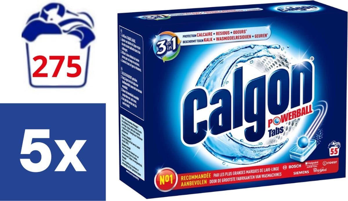 Calgon 3 in 1 Powerball Tabs Wasmachine Reiniger en Anti kalk - 55 Tabletten x5 — afbeelding 1