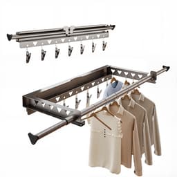 Opvouwbaar muurwasrek – uitschuifbaar droogrek 62.3–115 cm met klemmen – ruimtebesparend zwart — thumbnail 4
