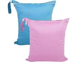 Waterdichte tas voor vuile was, 28 x 30 cm, herbruikbare tas voor sport, zwemmen en vakantie, 2-pack (blauw & roze)