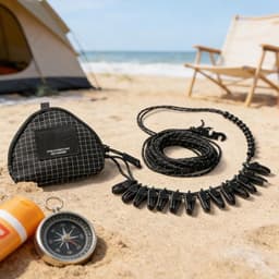 Camping Waslijn - Draagbare Kledinglijn - Kleding Drogen - Winddicht met Clips - 10 Meter - Zwart — thumbnail 2