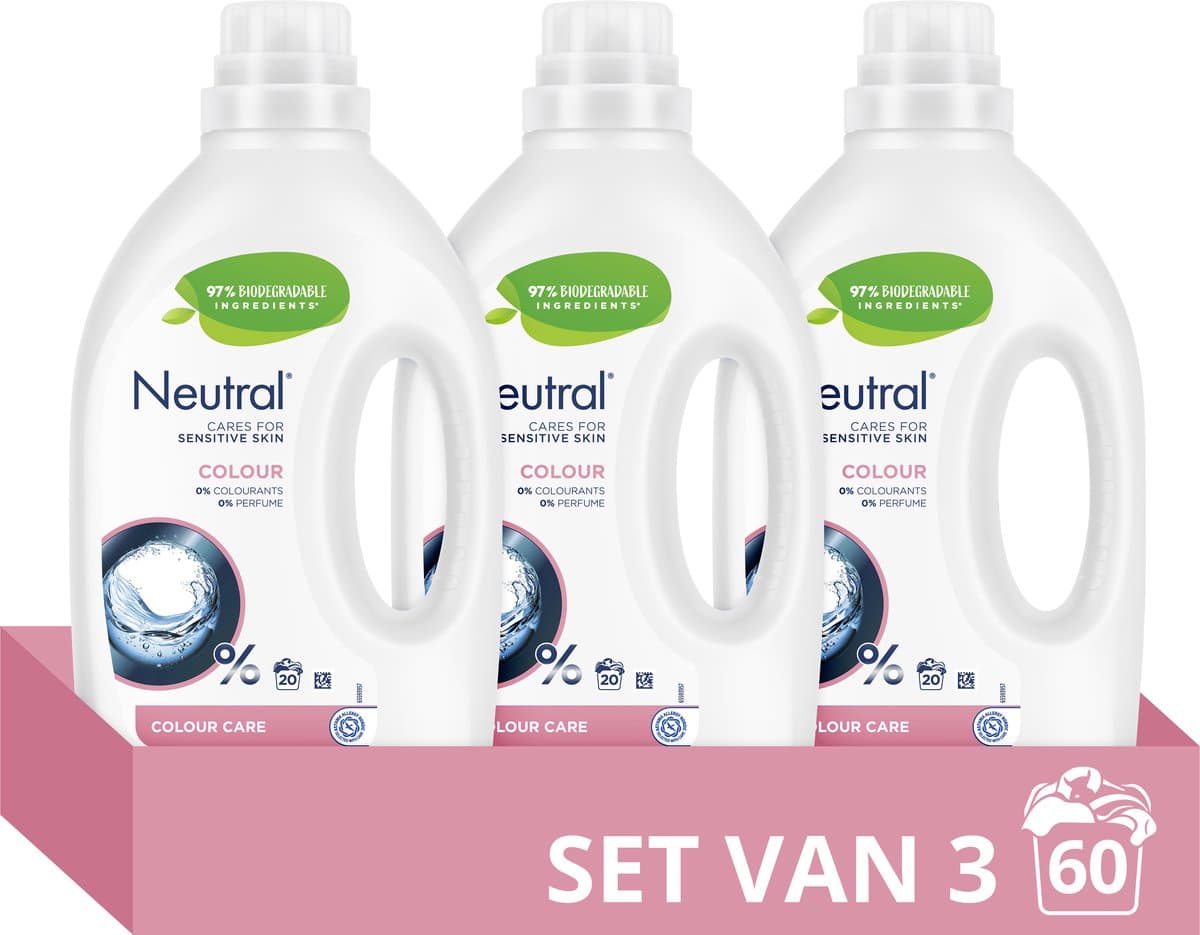 Neutral - Vloeibaar Wasmiddel - Kleur - parfum vrij - 3 flessen - 60 wasbeurten - Voordeelverpakking — afbeelding 1