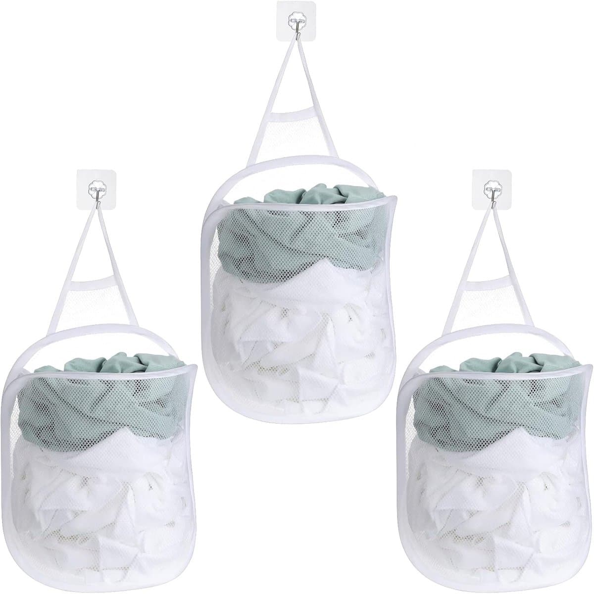 Wasmand - wasmanden - wassorteerder - 3 stuks - opvouwbare wasmand - inklapbare wasmand - opvouwbare opbergmand - Organizer kleding - organizer kledingkast - camping wasmand - opvouwbare waszak - 30*18*40cm - Wit - reis wasmand — afbeelding 1