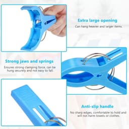 Grote wasknijpers - Handdoek klemmen - Strand en zwembad - Sterke roestvrij staal veer - 12 centimeter lengte - Verschillende kleuren — thumbnail 3