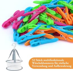 Wasknijpers met Opbergzak - Kledingklemmen Wasgoed Clips - Kleding Drogen - Windbestendig Ontwerp - 52 Stuks - Multicolor — thumbnail 5