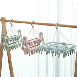 Multifunctionele Droogrek voor Kleding, Vouwbaar Droogrek met 32 Clips voor Sokken, Ondergoed en Baby Kleding in Groen — thumbnail 4
