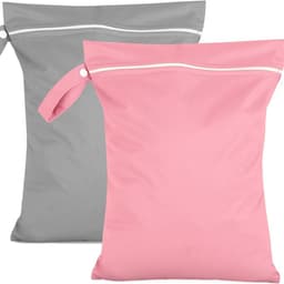 Waterdichte, opvouwbare reiswaszak 40 x 30 cm – set van 2 met rits en handvat, Geschikt voor natte kleding, zwemkleding, babyluiers, sport, strand, bagage en kinderen (grijs + roze) — thumbnail 1