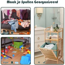 Wasmand Kast - Badkamerkast - Opbergmeubel - Wassorteerder - Kast met Wasmand - Natuurlijk — thumbnail 5