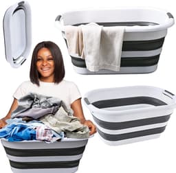 Mona - Opvouwbare Wasmand - 40L - Anti-slip Handvatten - Biało-szary — thumbnail 1
