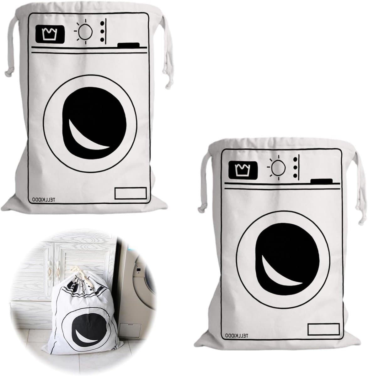 Set van 2 Katoenen Waszakken met Trekkoord voor Vuile Was, Herbruikbare Opbergzakken, 60 x 50 cm, Geschikt voor Wasmachine en Grote Hoeveelheden Vuile Kleding — afbeelding 1