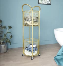 Wasmand Met Wielen - Kledingmand Opbergmand - Was Sorteren Opslag - Dubbele Laag Ontwerp - 28 x 92cm - Goud — thumbnail 5