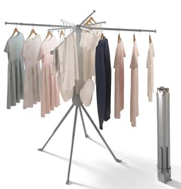 SHANNA Metalen Wasrek Inklapbaar - Staand Droogrek 132cm - Draagbaar opvouwbaar droogrek - In hoogte verstelbaar - Buiten & Binnen bruikbaar — thumbnail 1