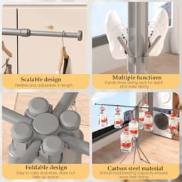 SHANNA Metalen Wasrek Inklapbaar - Staand Droogrek 132cm - Draagbaar opvouwbaar droogrek - In hoogte verstelbaar - Buiten & Binnen bruikbaar — thumbnail 2