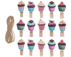 Houten Clips - Decoratieve Klemmen - Foto's Ophangen - IJsvorm Design - 100 Stuks - Diverse Kleuren