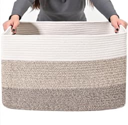 Wasmand groot formaat 55x43x30 cm - Gevlochten katoenen touw opbergmand - Storage basket voor dekens, babyspeelgoed en kleding - Past in badkamer, babykamer, slaapkamer en woonkamer — thumbnail 1