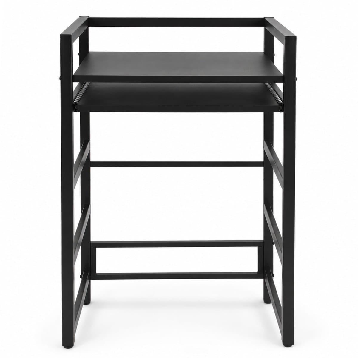 Ruimtebesparend Wasmachinerek voor Wasmachine en Droger, Met Uitschuifbaar Werkblad, Verstelbare Poten en Sterk Metalen Design, 72x64x115 cm, Zwart — afbeelding 1