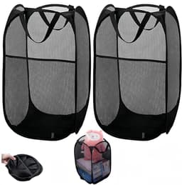 Allecta - Set van 2 Opvouwbare Zwarte Wasmanden met Handvat - Draagbare Opbergmand van Mesh - Inklapbare Pop-Up Wasmanden met 3 Zakken. — thumbnail 5