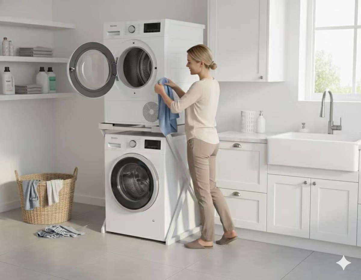 SERALUXE - Wasmachine Kast - Wasmachine Verhoger- Metaal - Wit - Universeel Wasmachine en Droger Kast - Wasmachine Ombouw - Wasmachinerek - Wasmachine Sokkel- Robuust - Stabiel - Stevig - Anti Vibratie — afbeelding 1