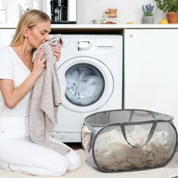3 Pack Vouwbare Wasmand - 36 x 36 x 58 cm - Ademend en Ruimtebesparend - Voor Badkamer, Slaapkamer, Utility Room, Hotel, Reizen - Grijs — thumbnail 4