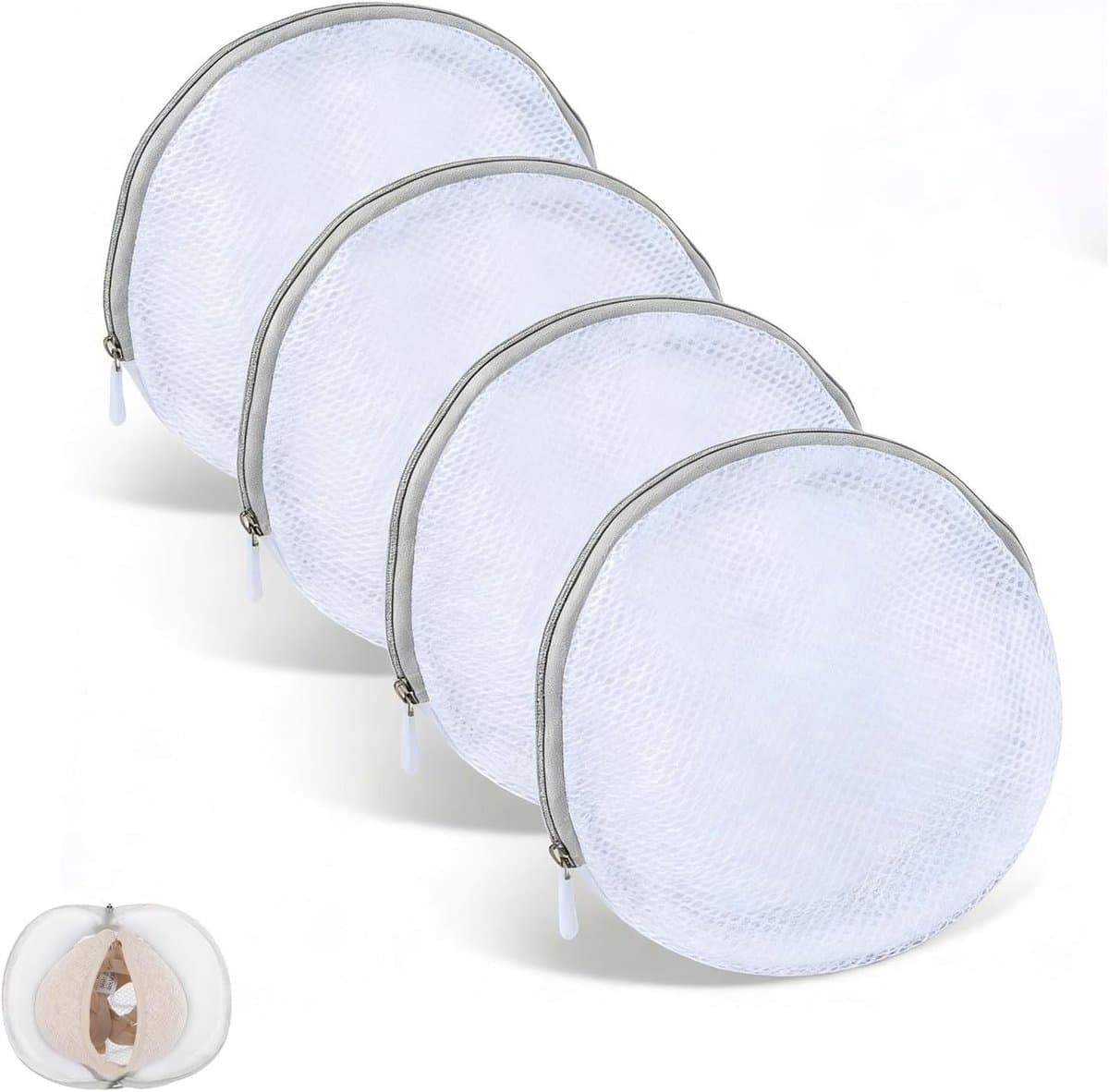 Wasnetten voor beha en ondergoed - 4 halfronde zakken 19 x 17 cm, beschermt delicate kleding in de wasmachine, ideaal voor lingerie en fijne stoffen — afbeelding 1