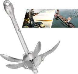 Opvouwbaar Bootanker - Koolstofstaal Anker - Stabiliteit Op Water - Inclusief 20 Meter Touw - 15 Kg - Zwart — thumbnail 2