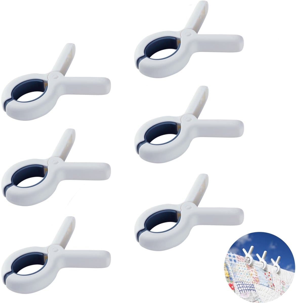 6 stuks - Handdoek Clip voor op het strand - Winddichte deken clip - Met een stevige, roestbestendige veer - Grote kledingclip - Houdt uw handdoeken, kleding en dekens droog aan waslijnen en rekken (blauw) — afbeelding 1