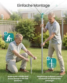 SONGMICS Kleding Luchter Hoogte Verstelbaar Aluminium Legering Buiten Kleding Luchter met Grond Anker Beschermhoes Kleding Handjes Zilver Groen 40m Waslijn 4 Ladingen LLR303EZ01 — thumbnail 2