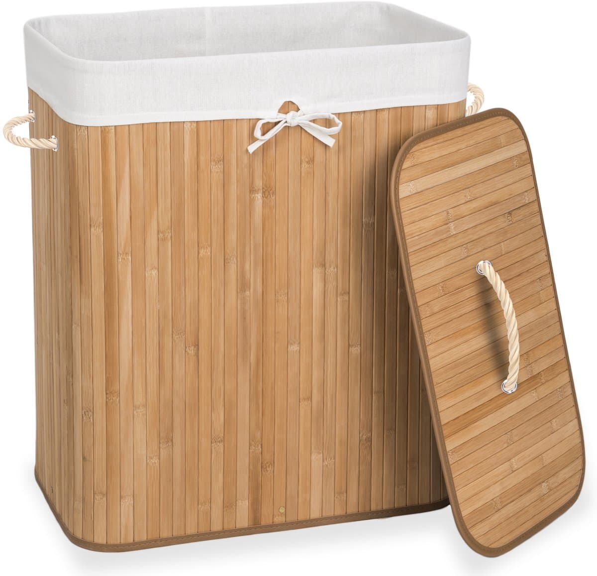 tectake® Robuuste Bamboe Wasmand - Opvouwbaar Met Deksel En Uitneembare Waszak - Verschillende Modellen - (100L Naturel - Rechthoek) — afbeelding 1
