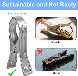 Wasknijpers RVS Groot 12 cm - Extra Sterke Klemkracht - Roestvrij & Duurzaam - 6 Stuks - Voor Strandhanddoek, Dekbed en Wasgoed - Grote Knijpers Metaal, Towel Clips, Wasclips Heavy Duty — thumbnail 2