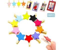 100 stuks - Kleine houten wasknijpers - Mini gekleurde fotoklemmen - Decoratieve fotoklemmen - Hangende fotoklemmen - Houten knutselklemmen - Ansichtkaartklemmen - houten klemmen - Willekeurige kleuren - Geschikt als fotoklemmen en opbergklemmen