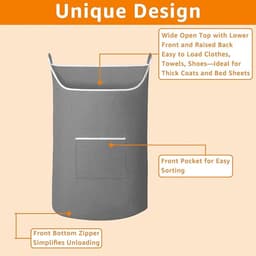 Set van 2 Hangende Waszak 91x56 cm - Wand Wasmand 100L van Oxfordstof - Opbergorganizer Achter de Deur met Rits Onder voor Badkamer en Slaapkamer — thumbnail 4