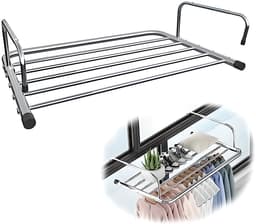 Droogrek inklapbaar - droogrek hangend - Wasrek voor binnen - Verstelbaar wasrek - Wasrek voor balkon - Uitschuifbaar wasrek - Wit - Roestvrij staal - 40*37,5*19 cm — thumbnail 2
