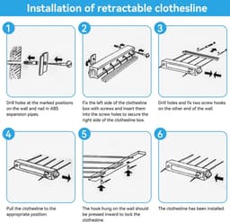 Dailygoods- Waslijnen Uittrekbaar - Wandwaslijnen - Intrekbaar Wasrek - 5 Lijnen - Eenvoudig te Installeren - Verhoogde Opbergruimte — thumbnail 5