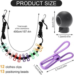 Reis Waslijn - Draagbare lijn - Kleding drogen - Met 12 clips - 13.9 cm - Grijs — thumbnail 4