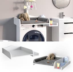 Aankleedopzetstuk voor wasmachine - Commode opzet - Baby verzorgen - Zijrekje voor extra ruimte - 83 x 72 cm - Wit — thumbnail 5