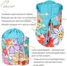 Wasknijperzak om op te hangen - Katoenen opbergzak - Wasknijpers opbergen - Met karabijnhaak sluiting - Voor 150 knijpers - Katoenkleur — thumbnail 3
