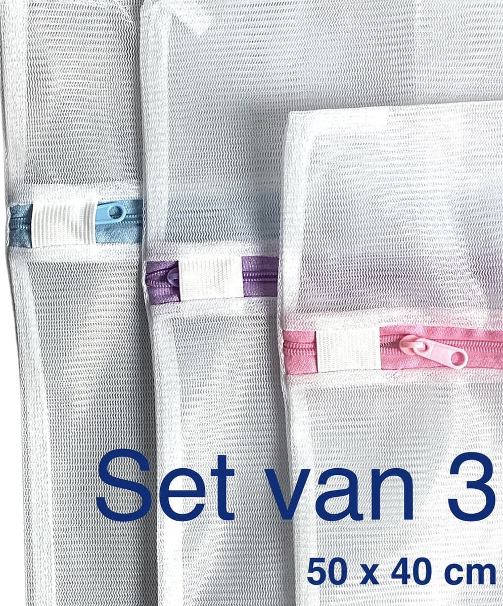 Waszak - Wasnetten voor de wasmachine 3x - microvezeldoek 1x - Wit - Roze - Blauw - Paars - 50 x 40 cm - Incl. verzenden - Ritssluiting - Wasnetjes - Washing Bag - Waszakken - Wasnetje bh lingerie - Transparant - 100% polyester - Wasmachine — afbeelding 1